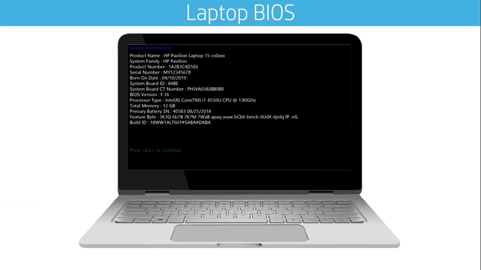اطلاعات لپ تاپ HP در Bios